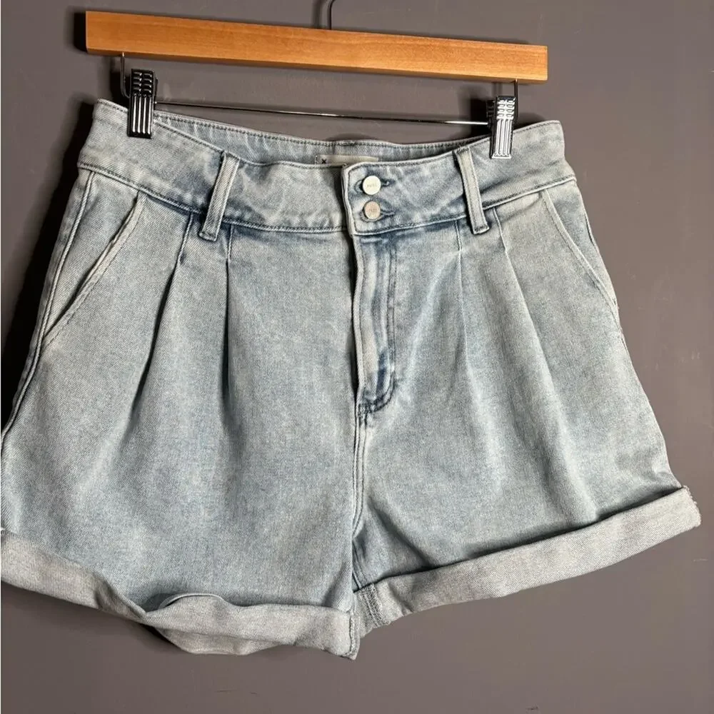 PAIGE High Waist Cuffed Denim Shorts Light Wash 29